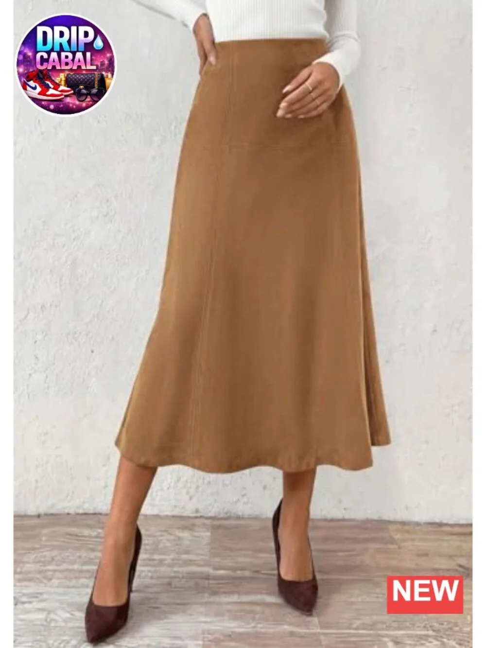 Faux Suede High Waist A Line Midi Skirt